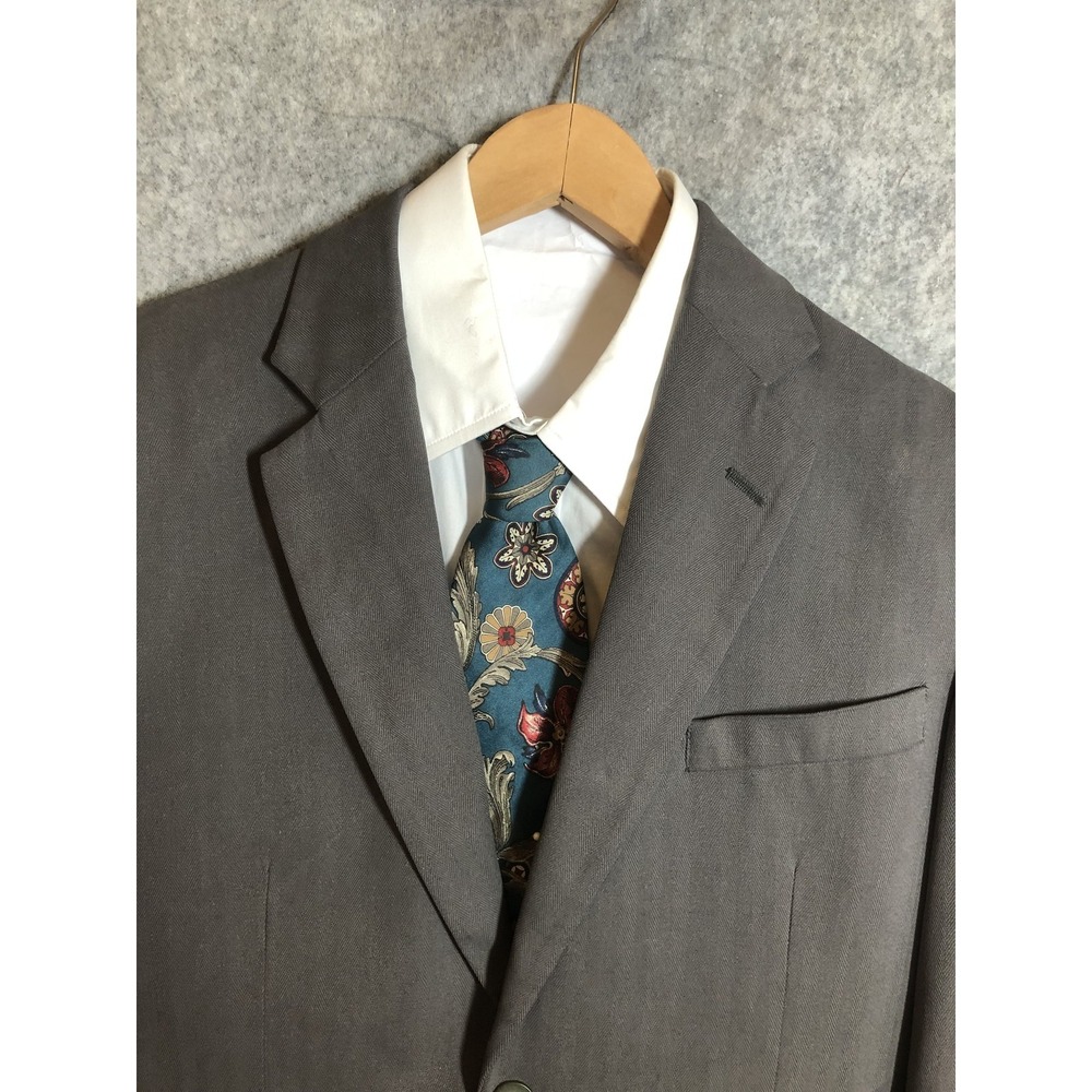 WinterSilks Blazer Mens Small Gray 100% Silk Herringbone Dress Jacket Classic